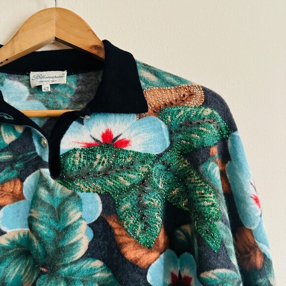 Blumarine Womens Floral Sweater Size 42 US 6 Angora Wool Blend Beaded Detail - Picture 3 of 8